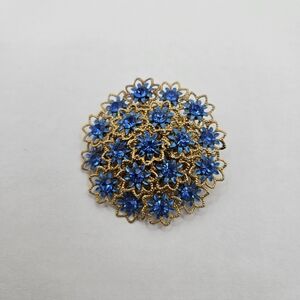 Vintage Blue Rhinestone Multi Flowered Brooch